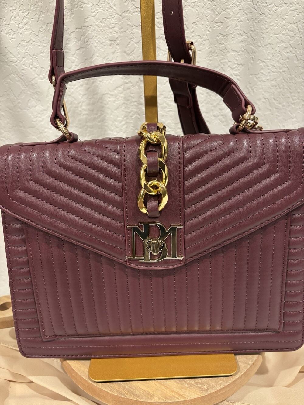 Badgley Mischka Burgundy Quilted Satchel Crossbody Bag New With Tags